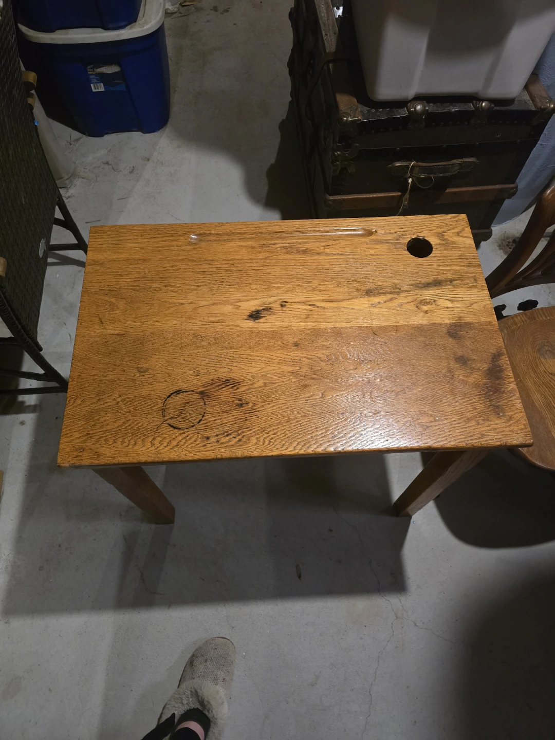 Vintage wood school desk with wooden swivel chair - photo 4