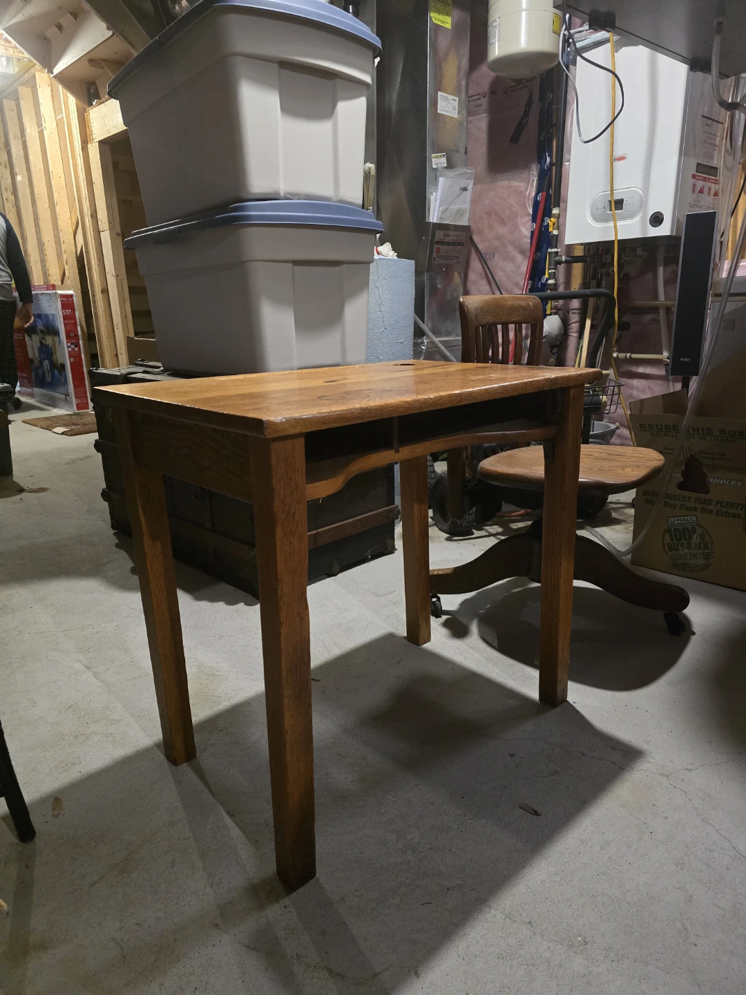 Vintage wood school desk with wooden swivel chair - photo 5