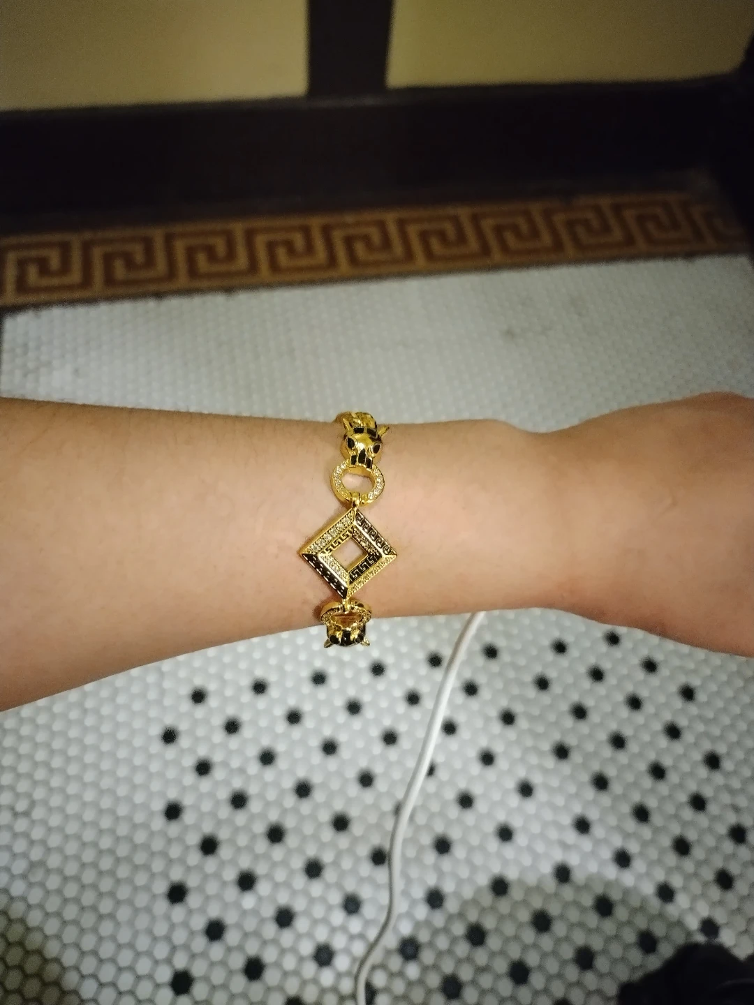 Gold Tone Bracelet with Panther and Geometric Charm - photo 3