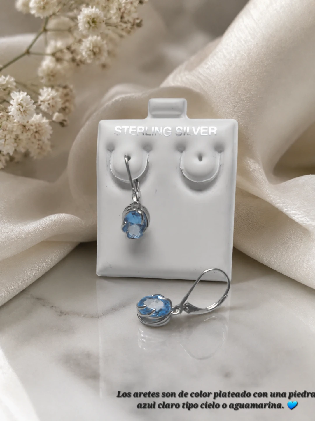 Sterling Silver Dangle Earrings with Blue Sky/Aquamarine Stone