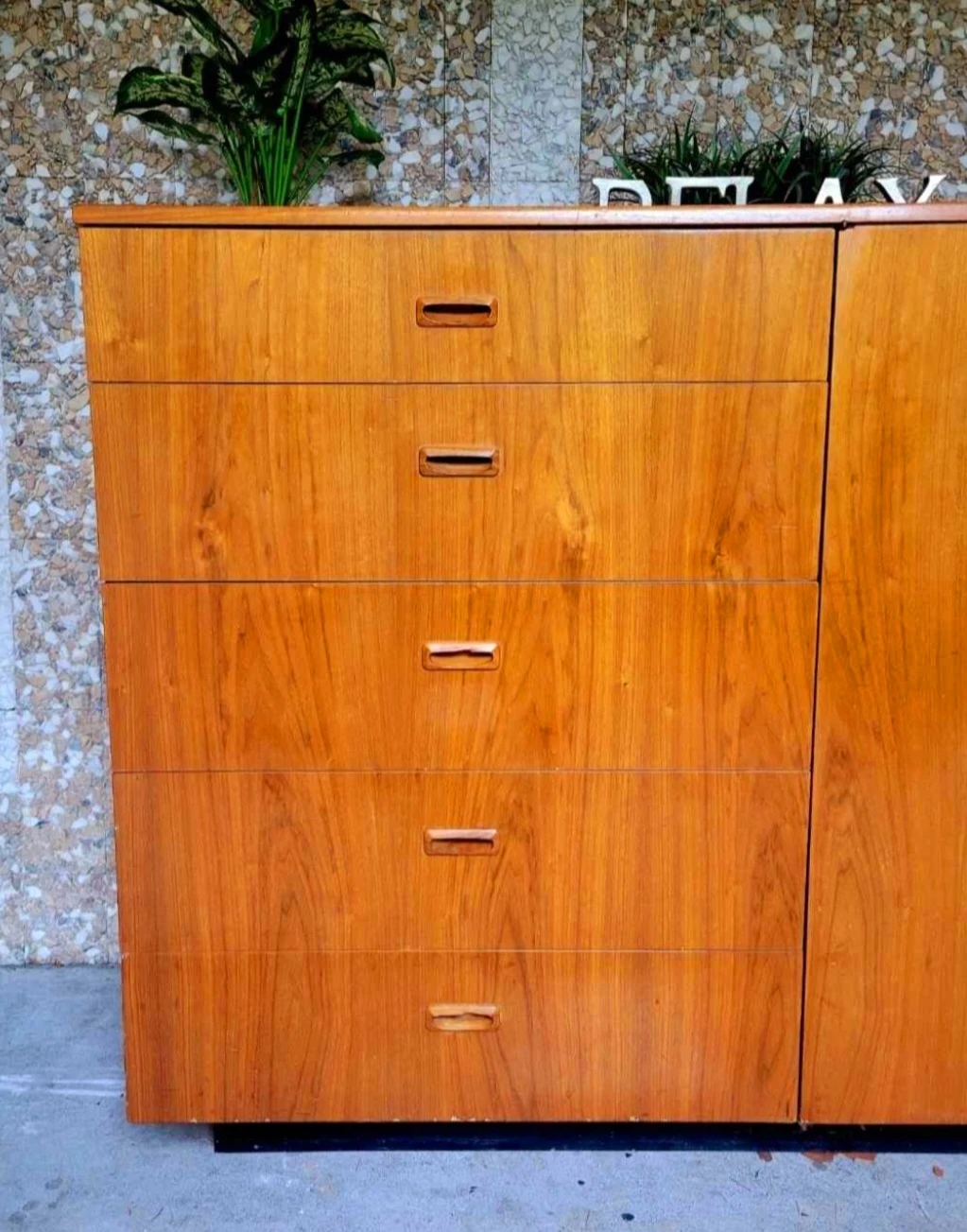 MCM Teak Large 5 Drawer Dresser With Cupboard Storage - photo 4
