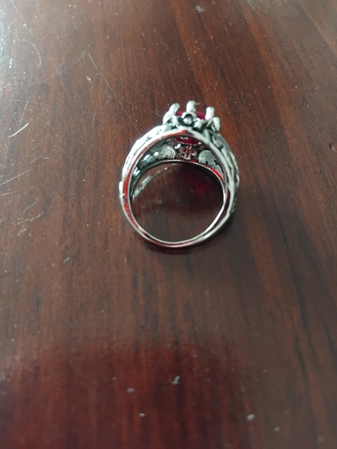 Sterling Silver Tone Ring with Red Gemstone - photo 2