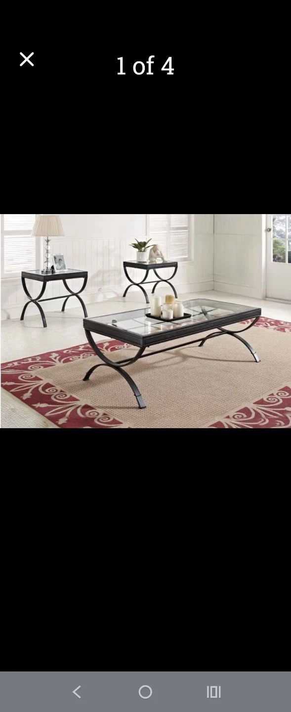 Glass Top Coffee Table with Black Metal Base