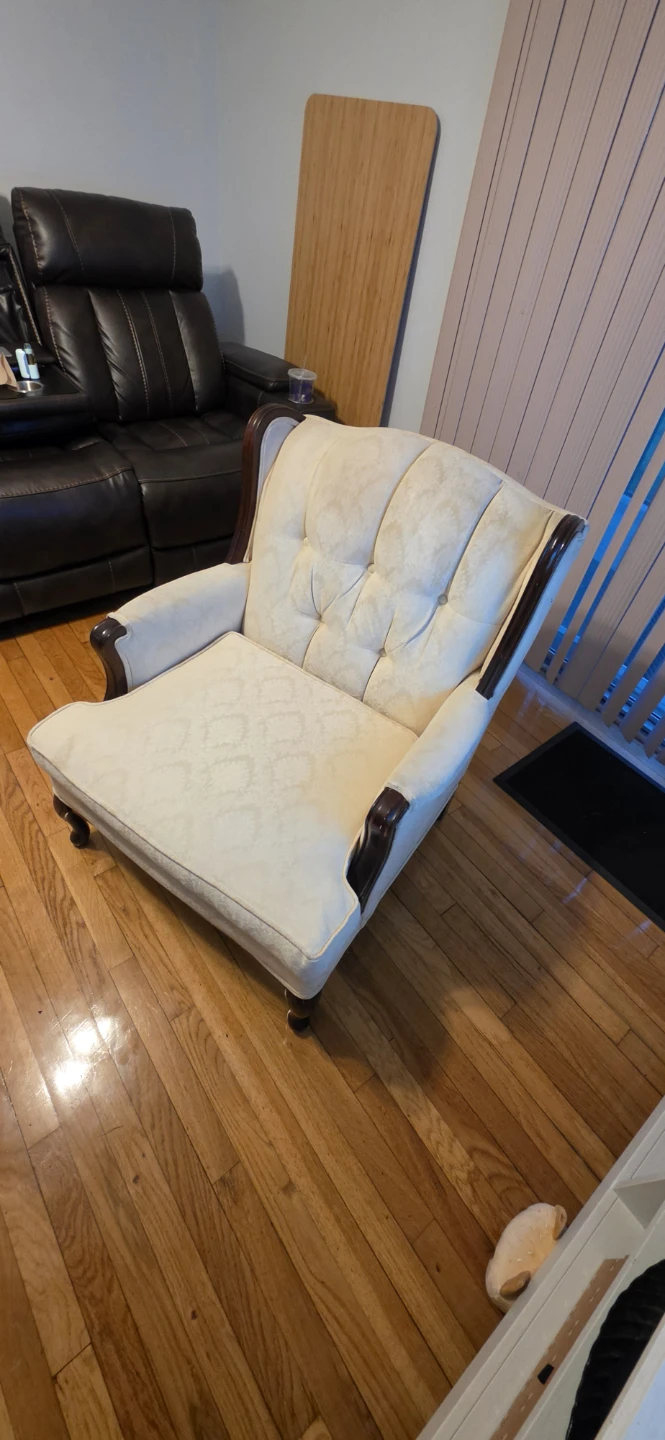 Cream Upholstered Accent Chair with Dark Wood Trim - 1960s-70s - photo 2