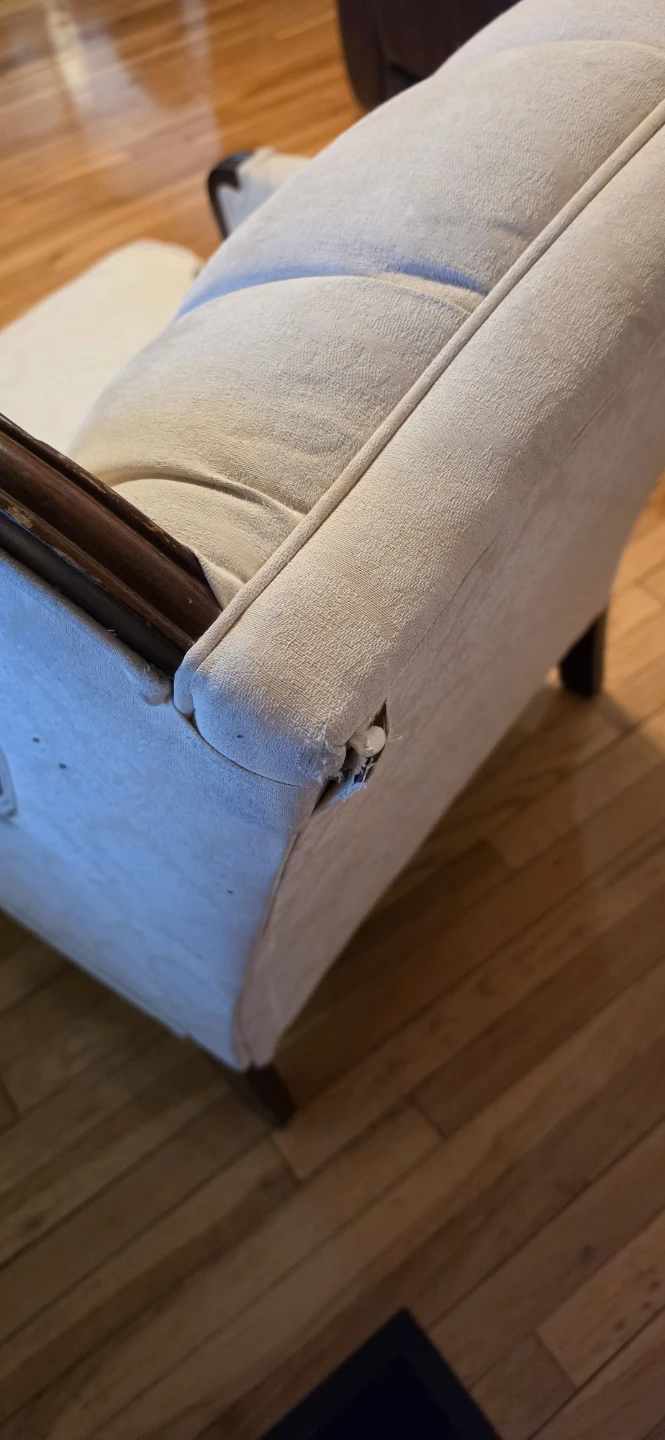 Cream Upholstered Accent Chair with Dark Wood Trim - 1960s-70s - photo 3