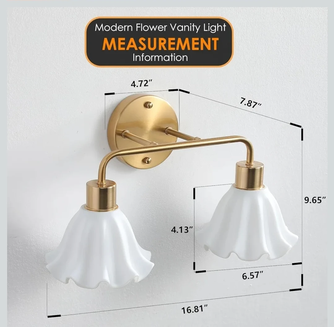 2 Light Gold Brass Bathroom Vanity Light Fixture - photo 3