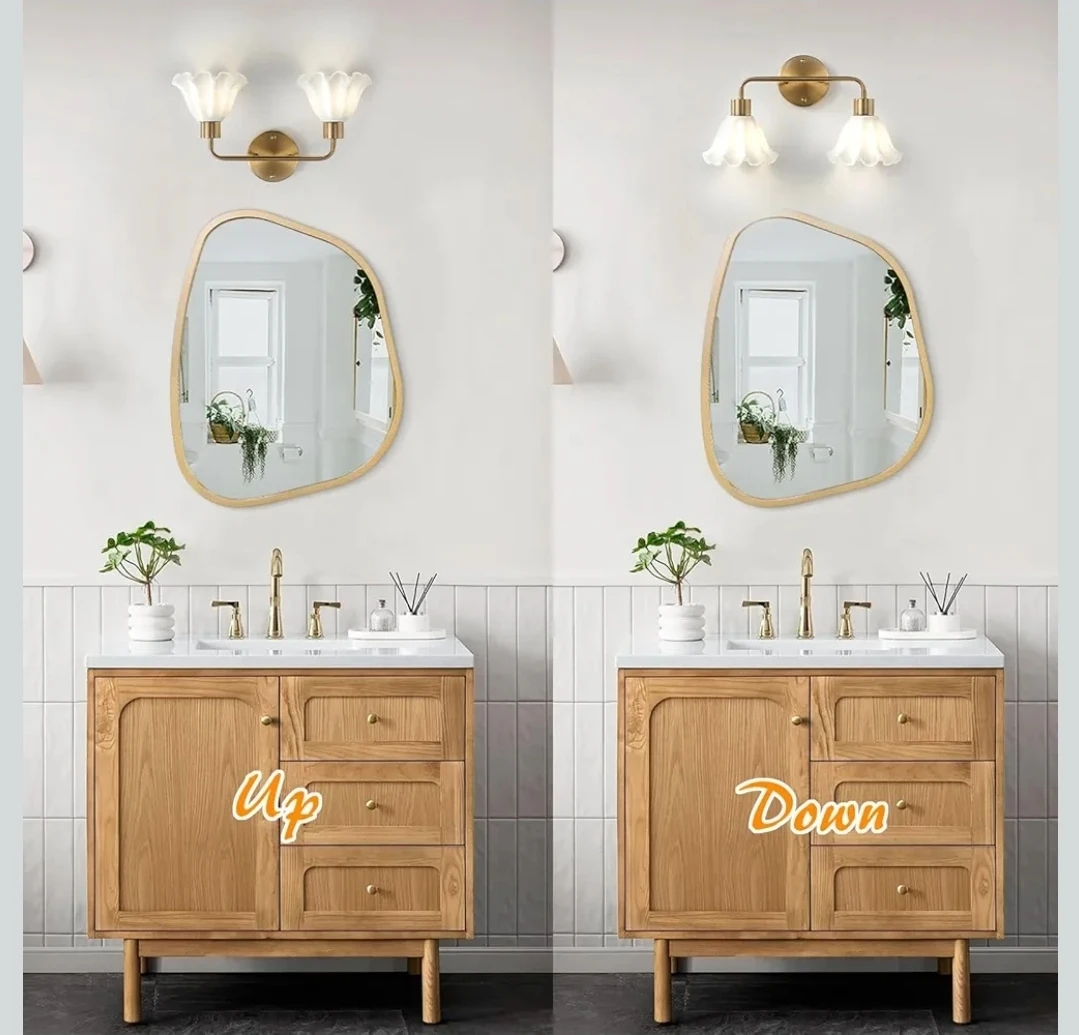 2 Light Gold Brass Bathroom Vanity Light Fixture - photo 4