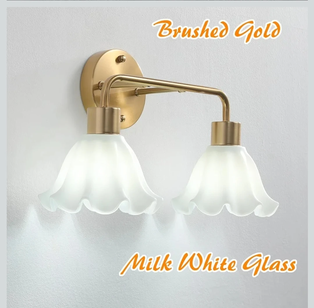 2 Light Gold Brass Bathroom Vanity Light Fixture - photo 5