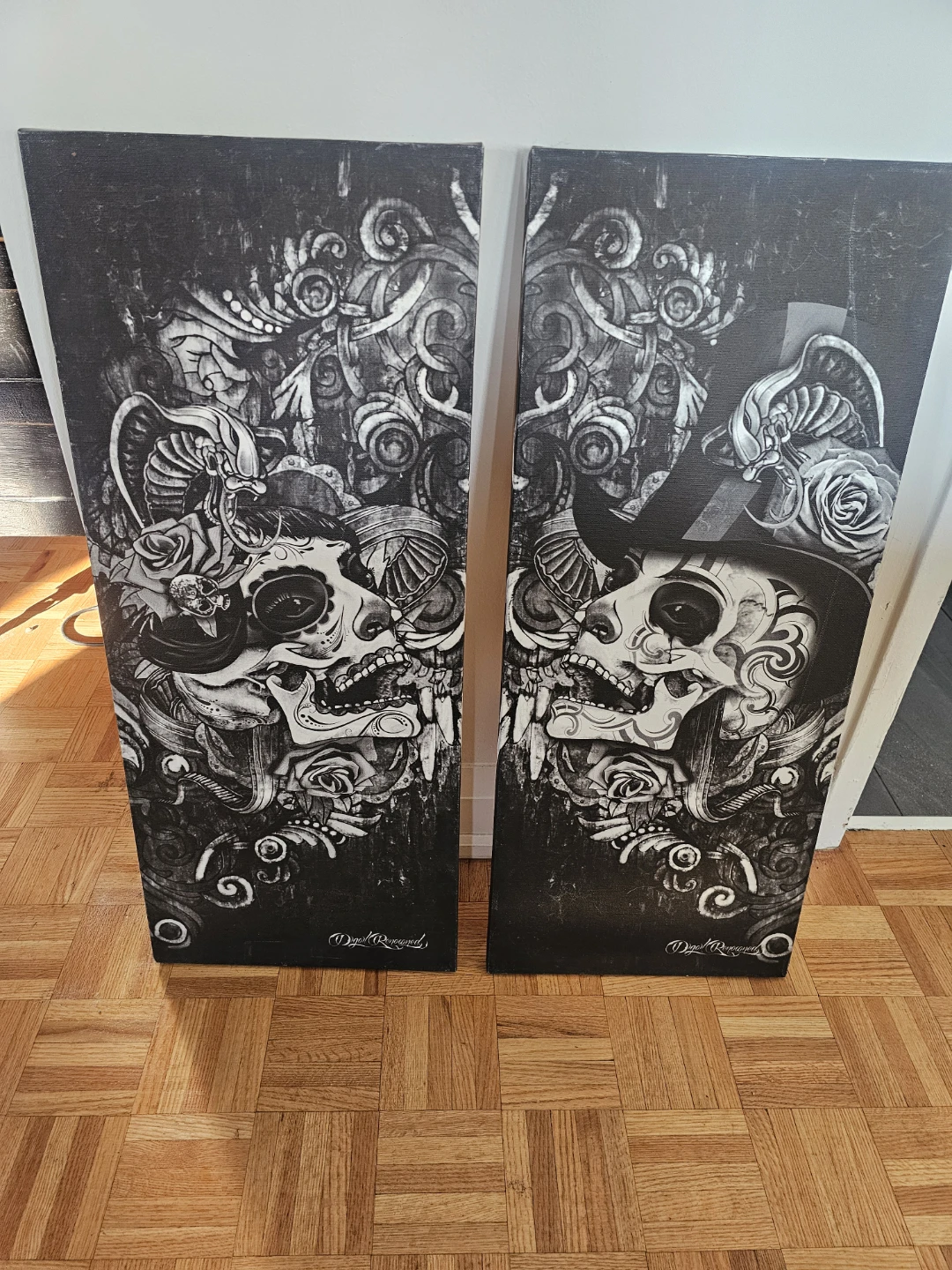Set of 2 Gothic Skulls Canvas Art Prints