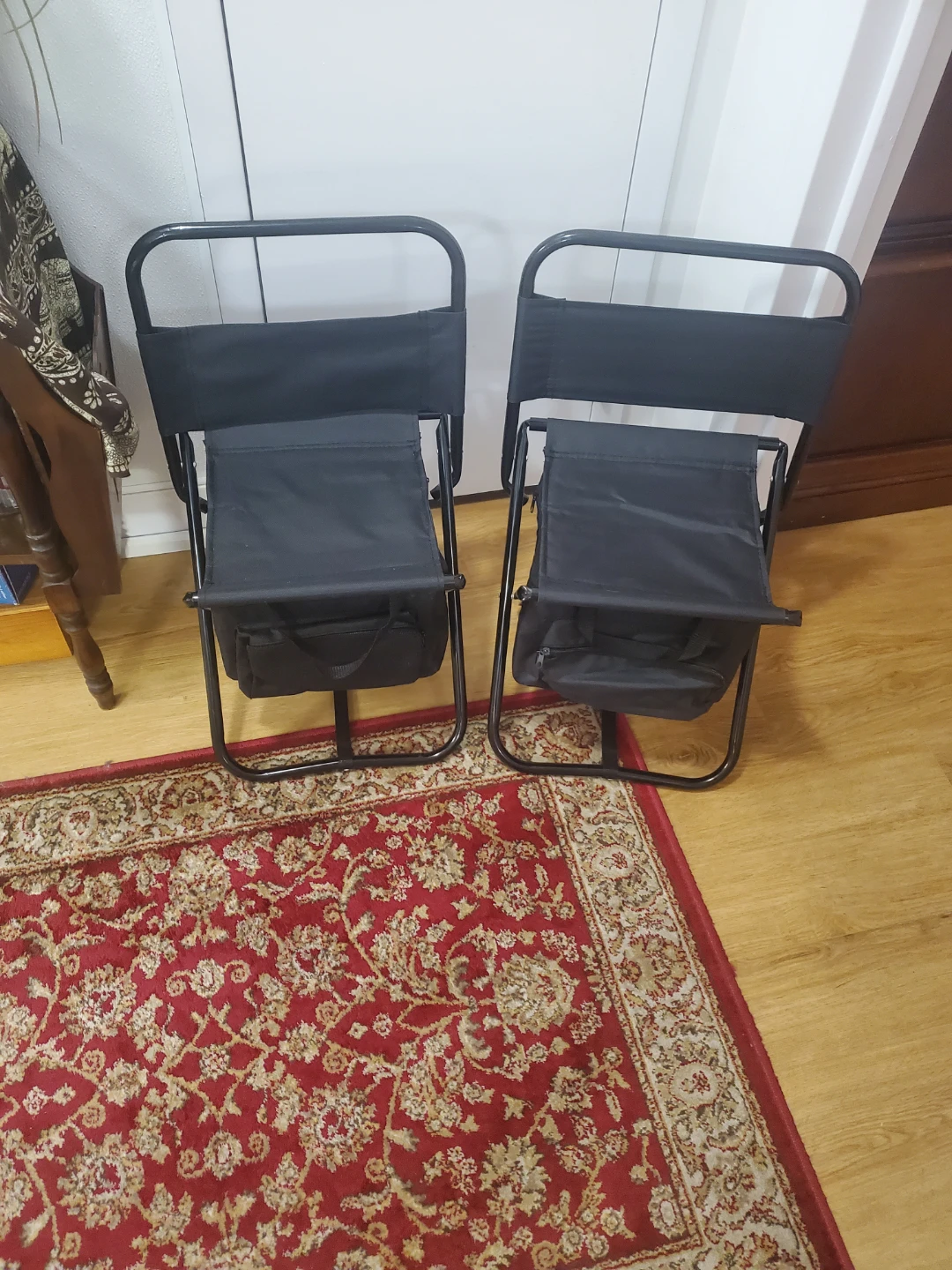 Black Folding Camping Chairs with Cooler Bag (Set of 2)