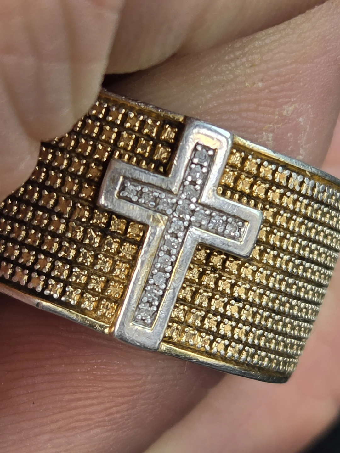 Gold Tone Cross Ring with Diamonds - photo 2