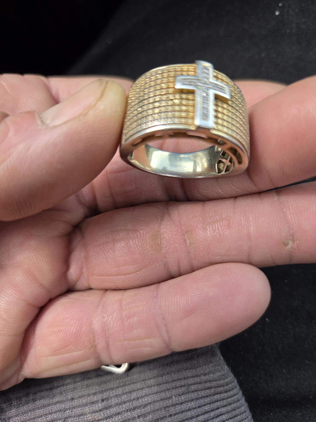 Gold Tone Cross Ring with Diamonds - photo 3