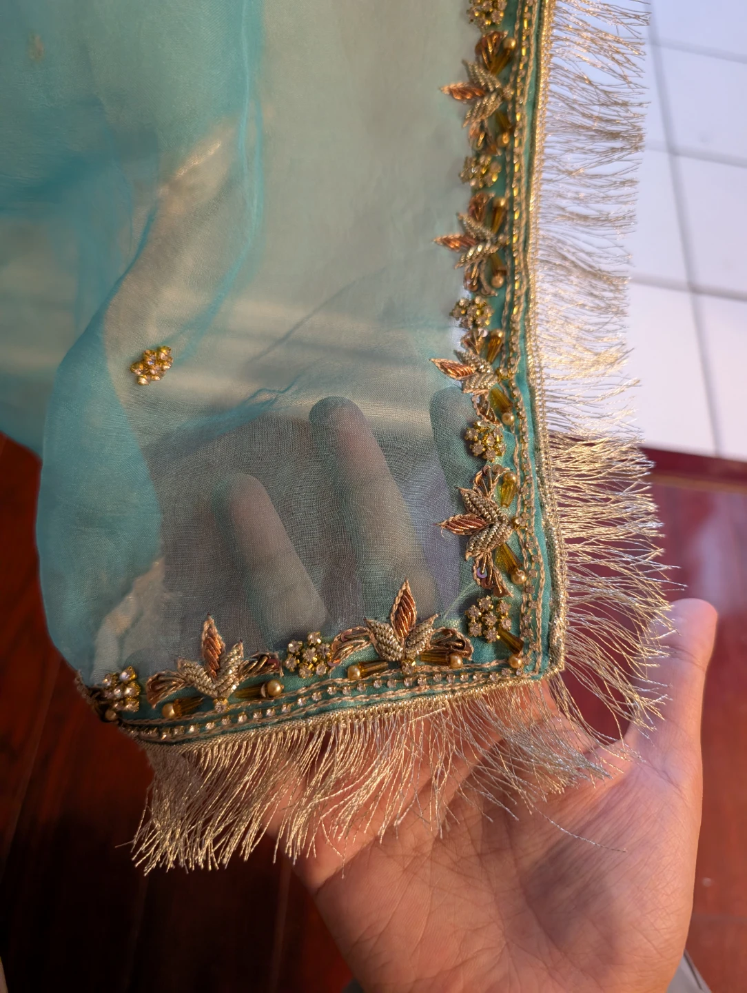 BRAND NEW Handmade Adda work Blue Dupatta - photo 3