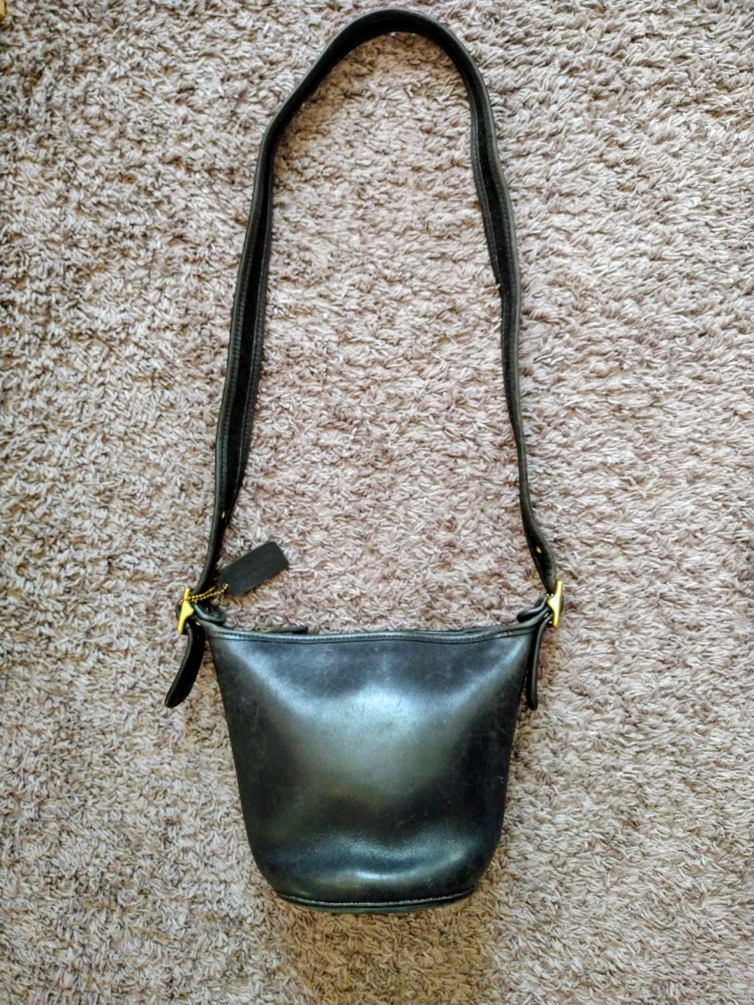 Vintage Black Leather Coach  Mini Maggie Duffle