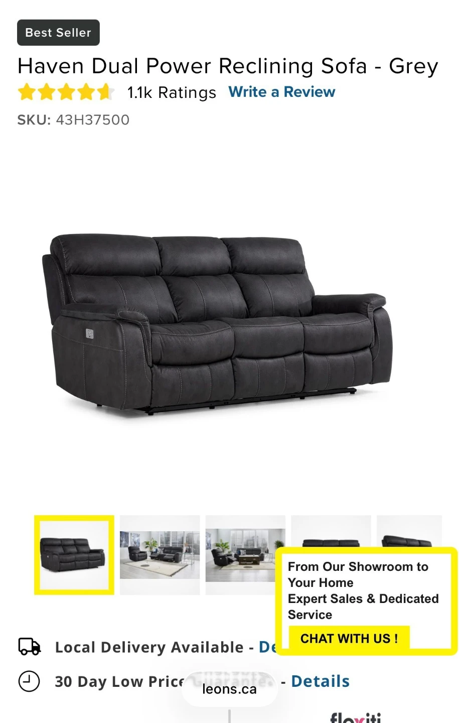 Leon's Haven Dual Power Reclining Sofa - Grey - photo 2