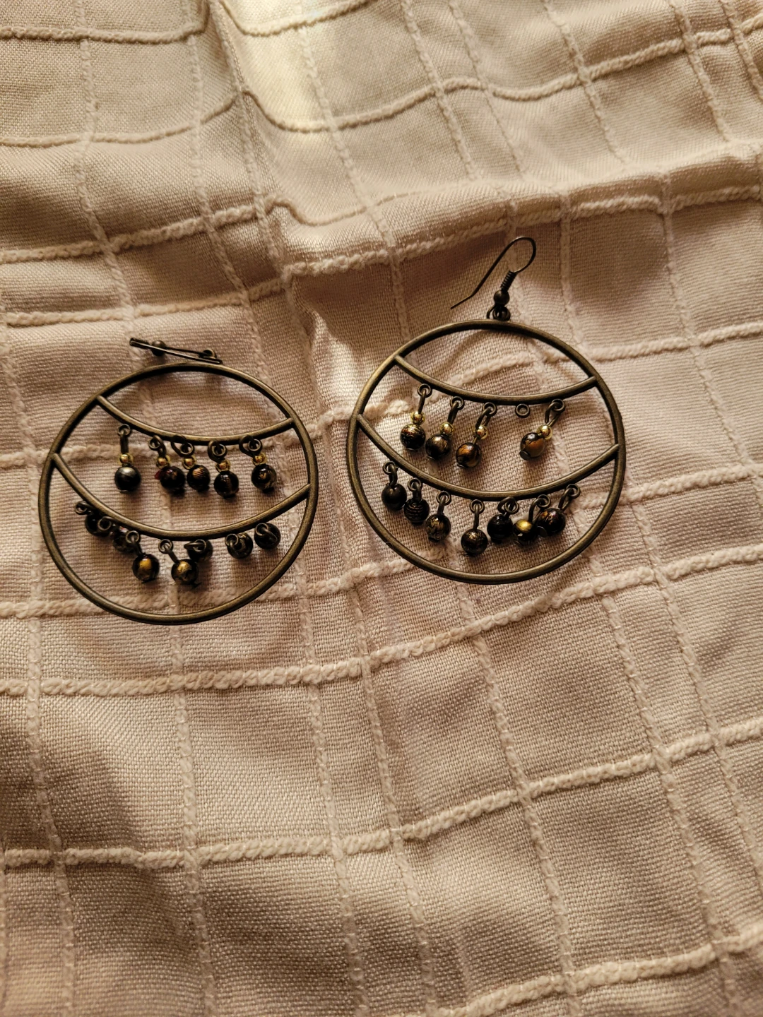 Round Hoop Earrings with Dangle Beads