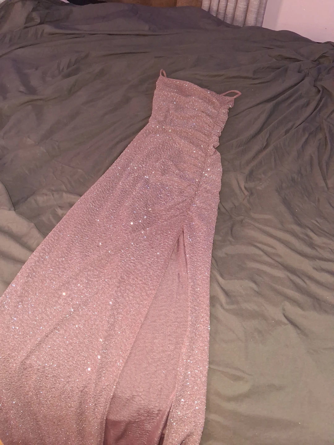 Sparkly Ruched Maxi Dress with Lace-Up Back - photo 3