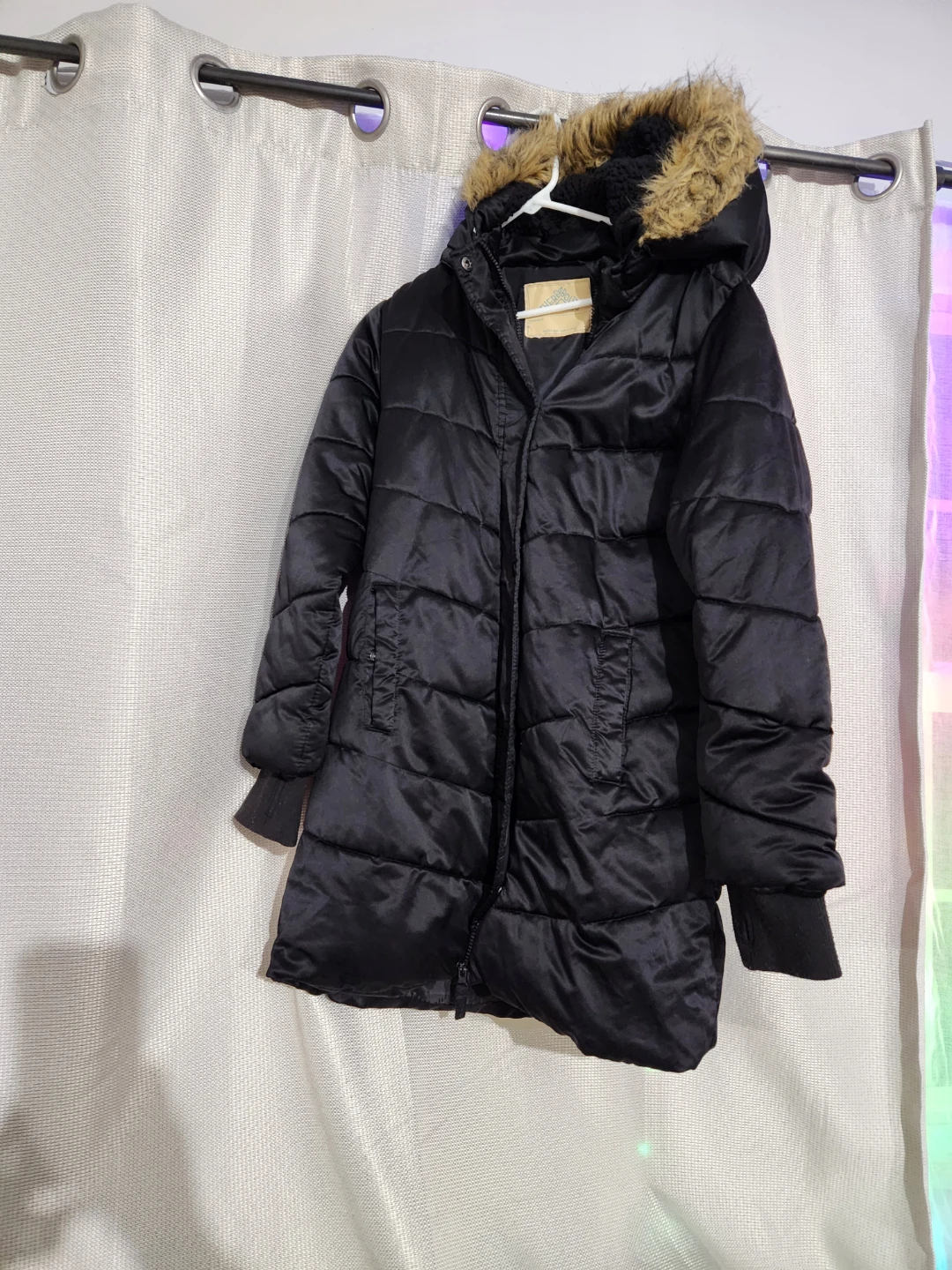 Black Puffer Jacket with Fur Hood