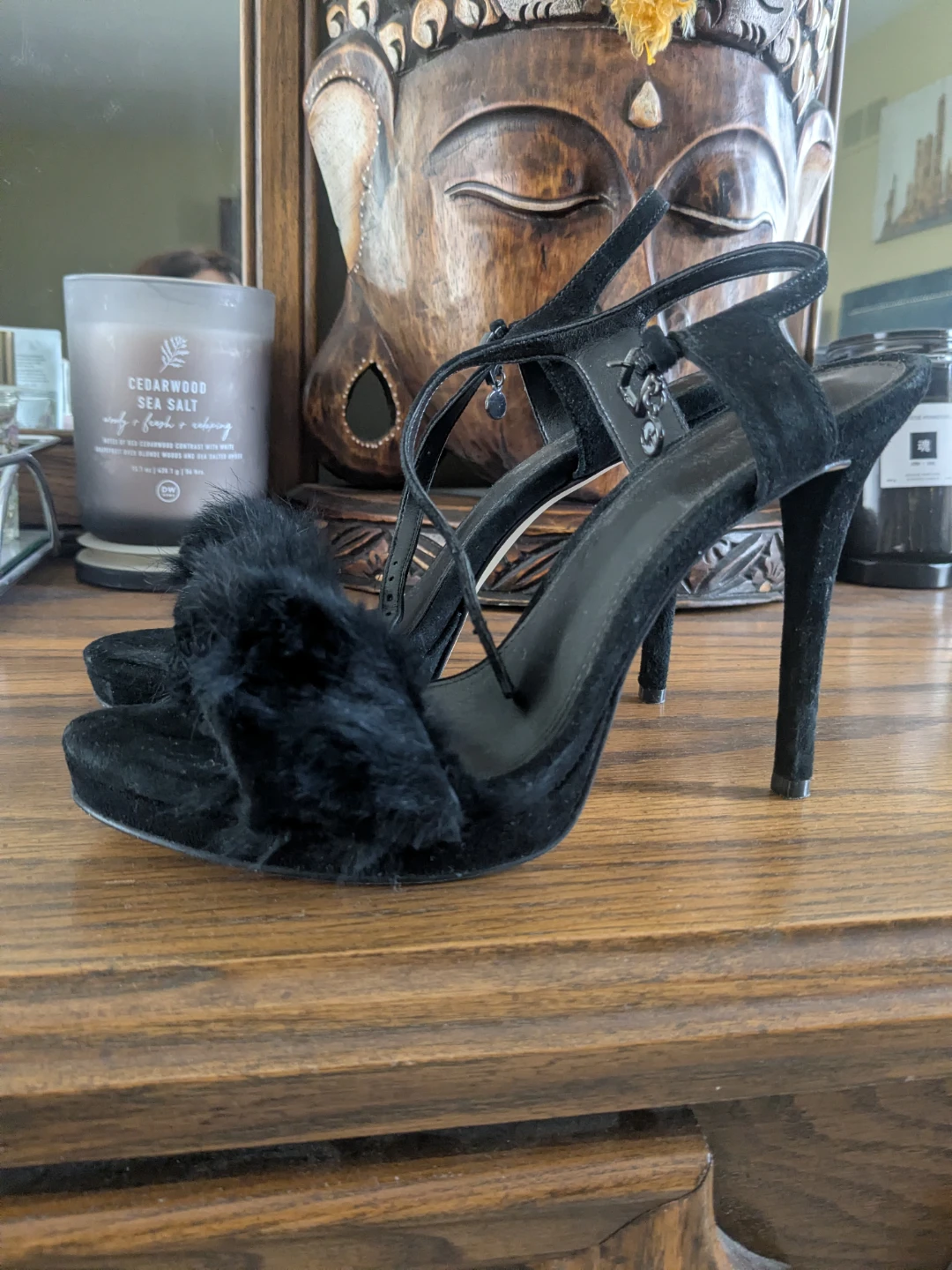 Michael Kors Black Suede Heels Size 6M with Fur Accent - photo 5