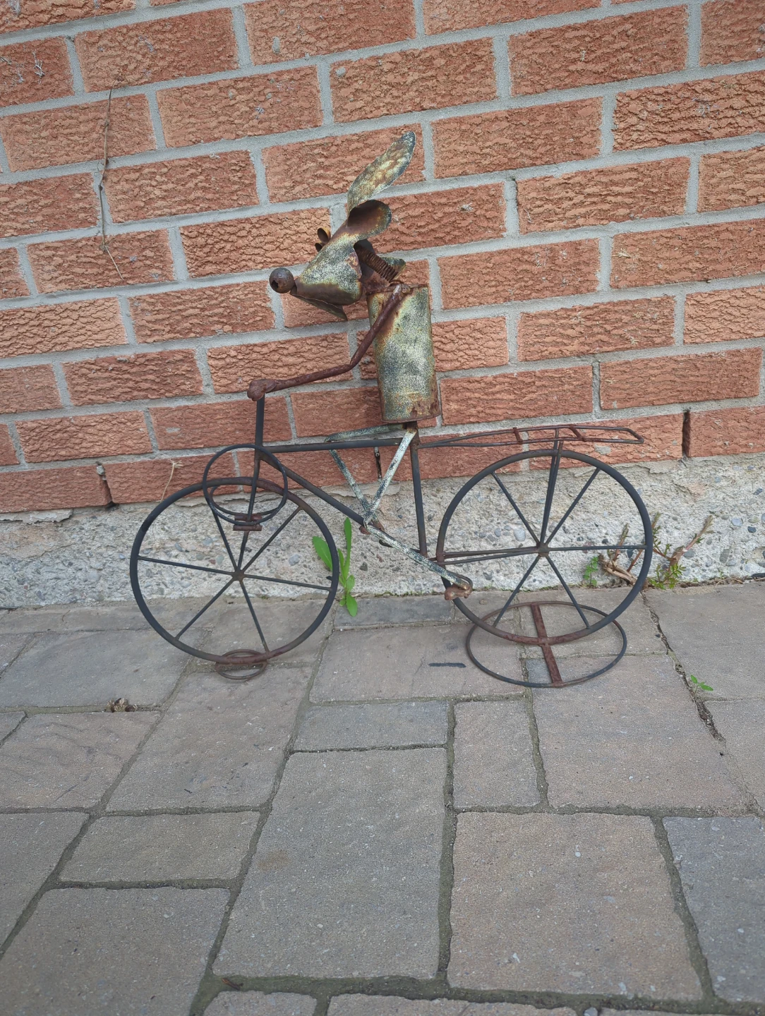 Rustic Metal Dog on Bicycle Garden Decor