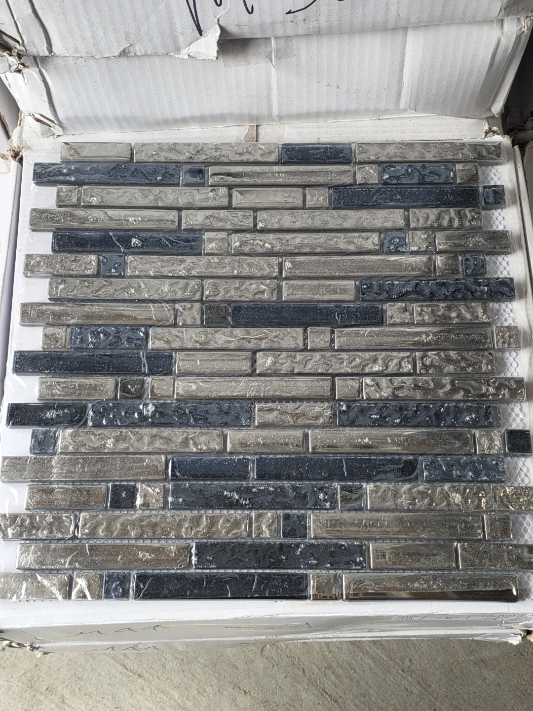 Glass Mosaic Tile Sheet - Silver and Navy 12x12