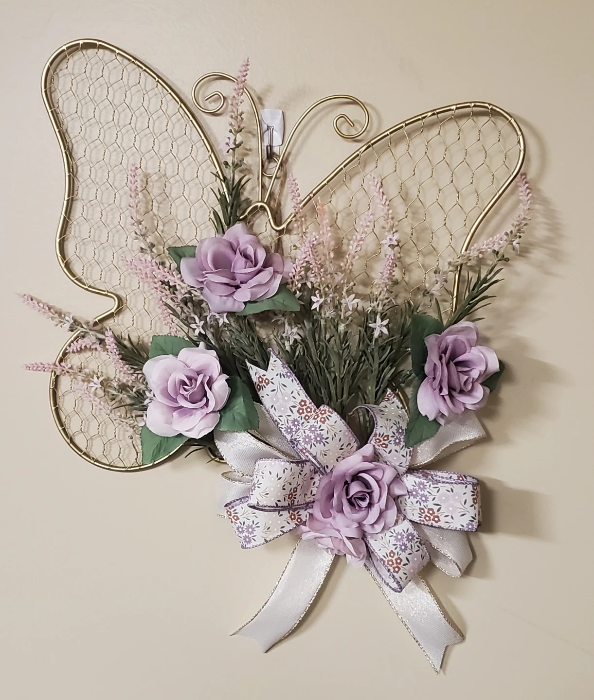 Gold Butterfly Wreath with Purple Flowers