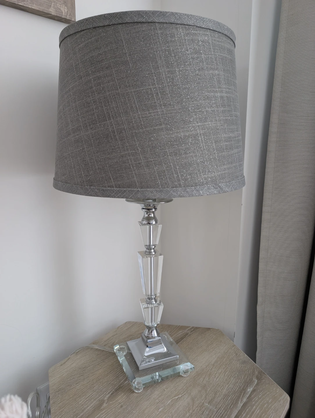 Crystal and Chrome Table Lamp with Grey Shade - photo 2