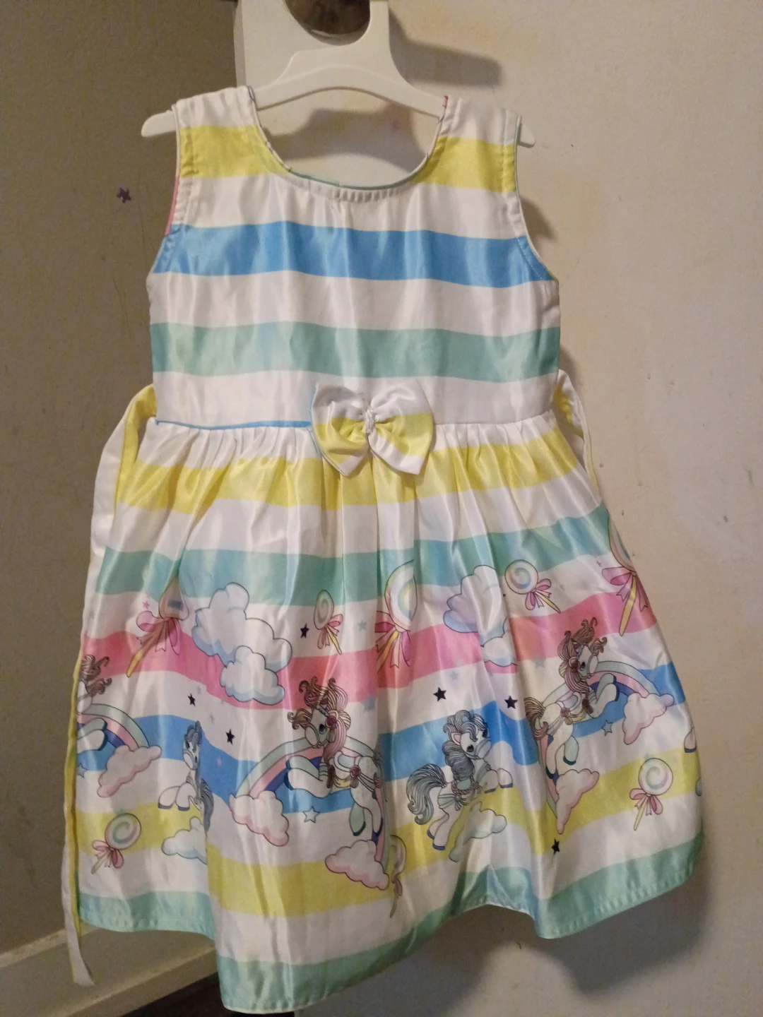 Girls Unicorn & Rainbow Striped Dress