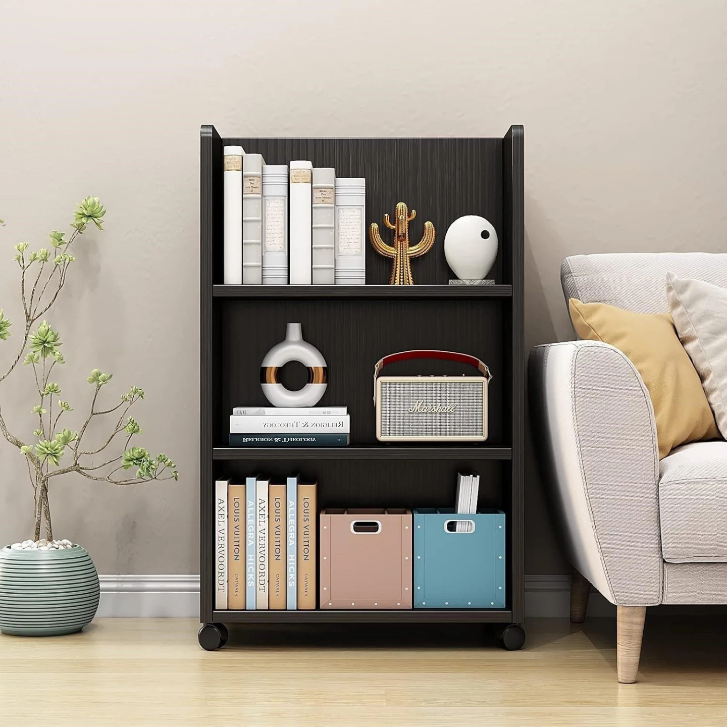 Dark Wood 4-Tier Movable Bookshelf - photo 2
