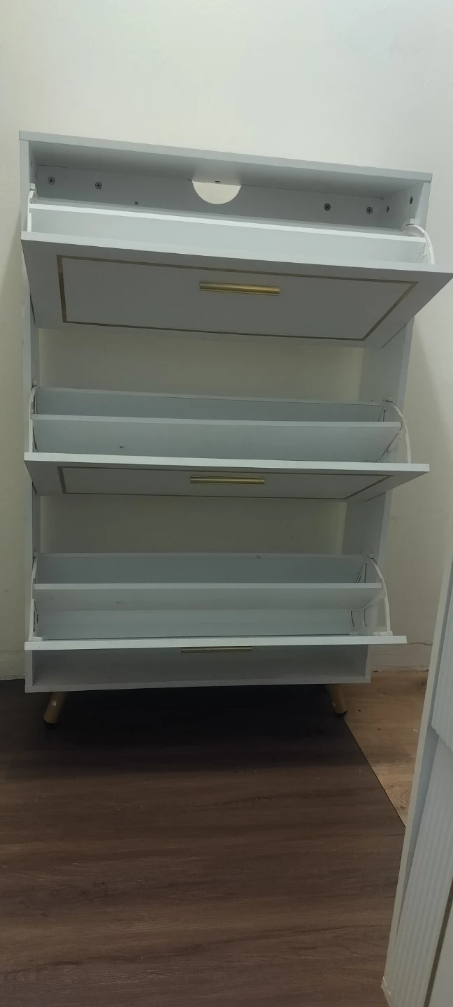 3-Tier Flip-Drawer Shoe Cabinet with Gold Trim - photo 5