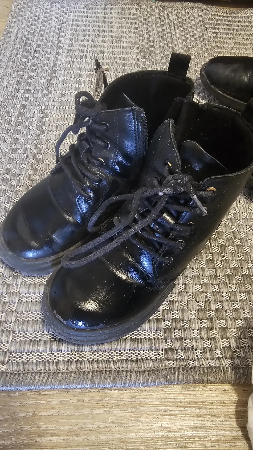 Black Shiny Combat Boots with Side Zipper