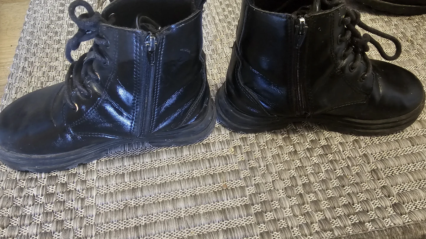 Black Shiny Combat Boots with Side Zipper - photo 2