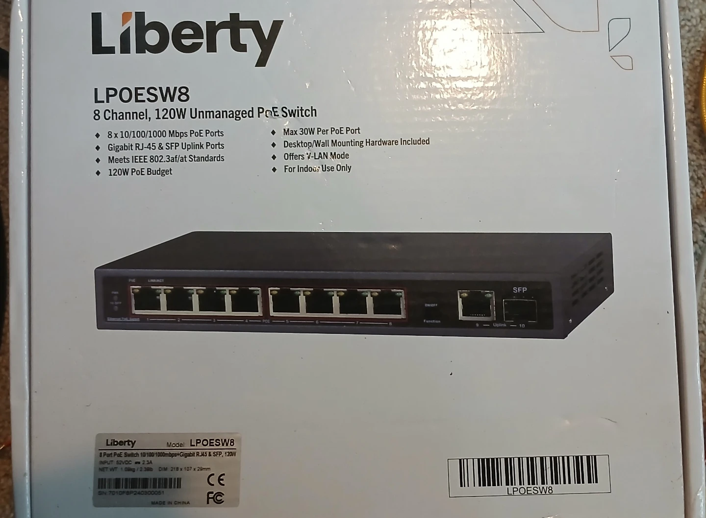 Liberty LPOESW8 8-Port PoE Switch