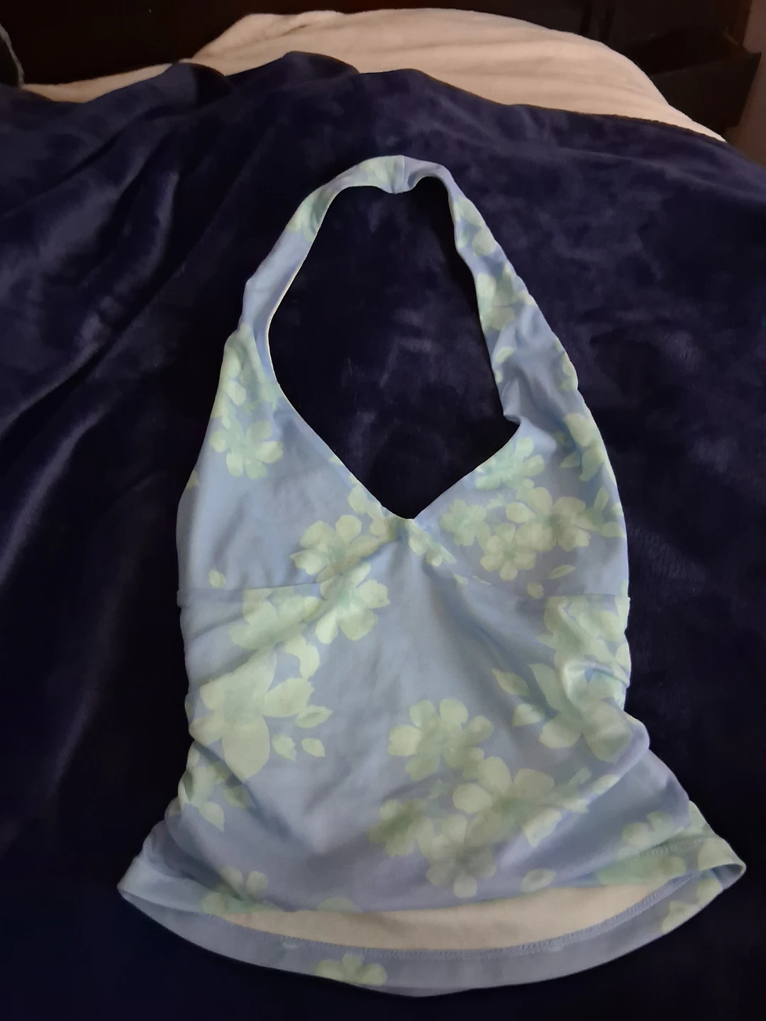 Blue Floral Halter Tank Top