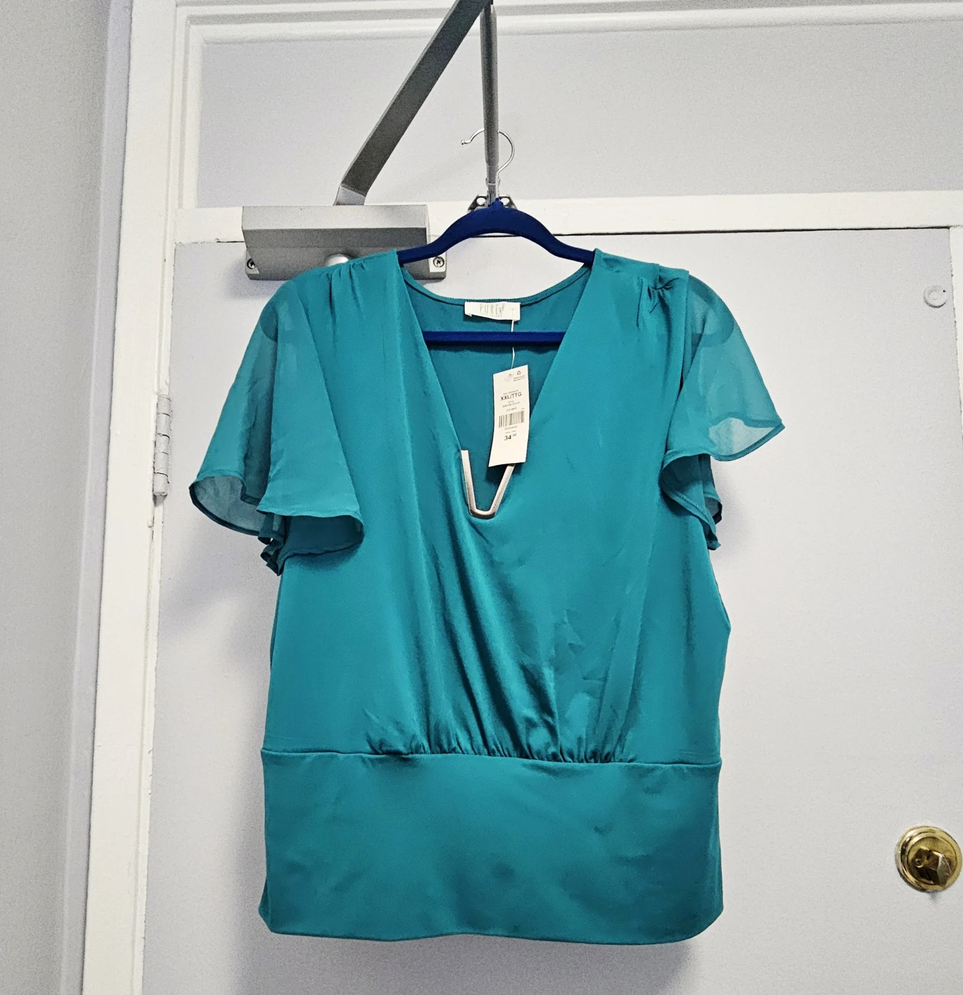 Turquoise V-Neck Blouse XXL