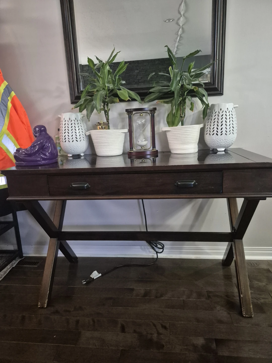 Dark Wood Desk with Built-in Power
