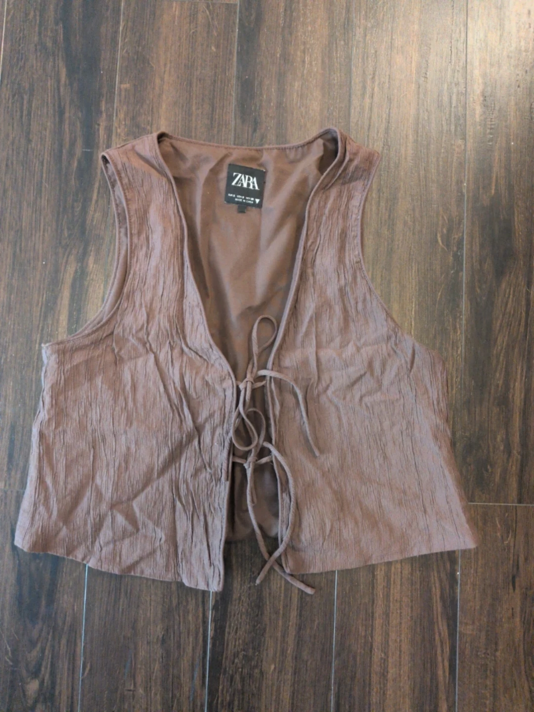 ZARA Brown Crinkle Tie-Front Vest Size S