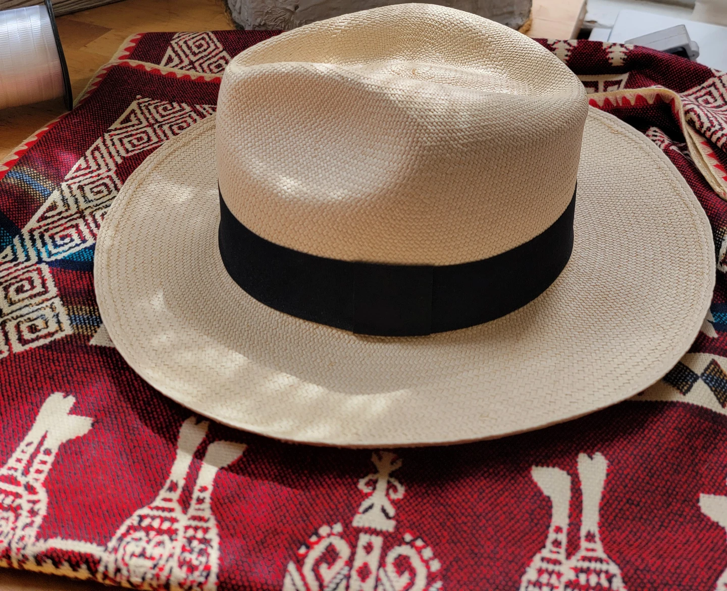 Straw Fedora Hat with Black Band - photo 3