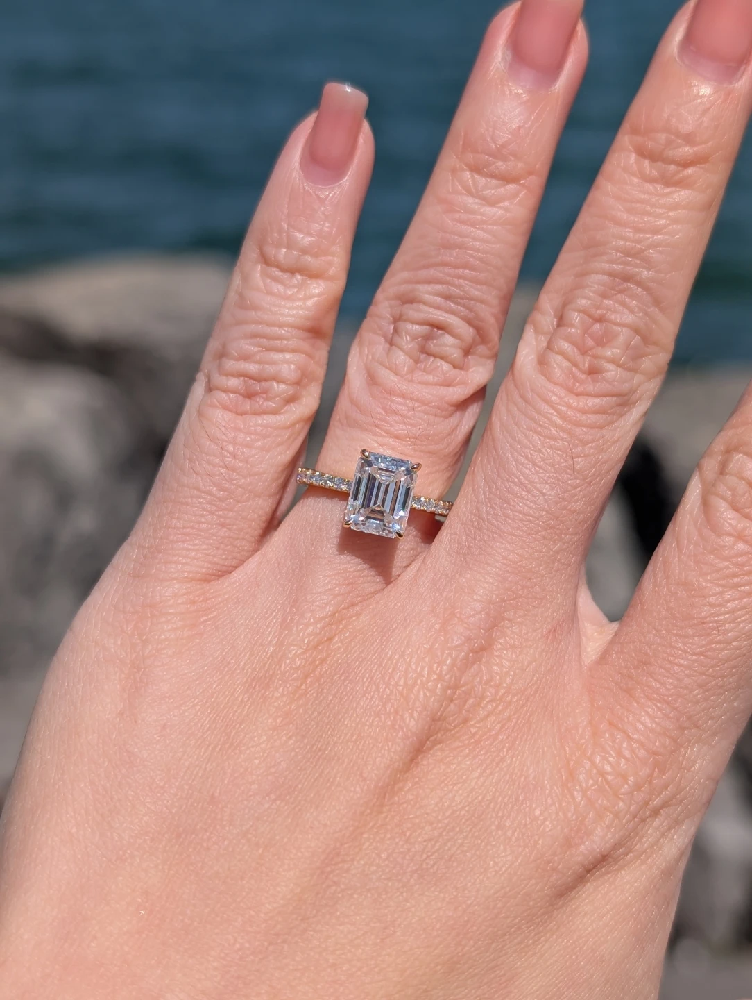 3ct Emerald Cut Moissanite Engagement Ring | 925 Sterling Silver - photo 5