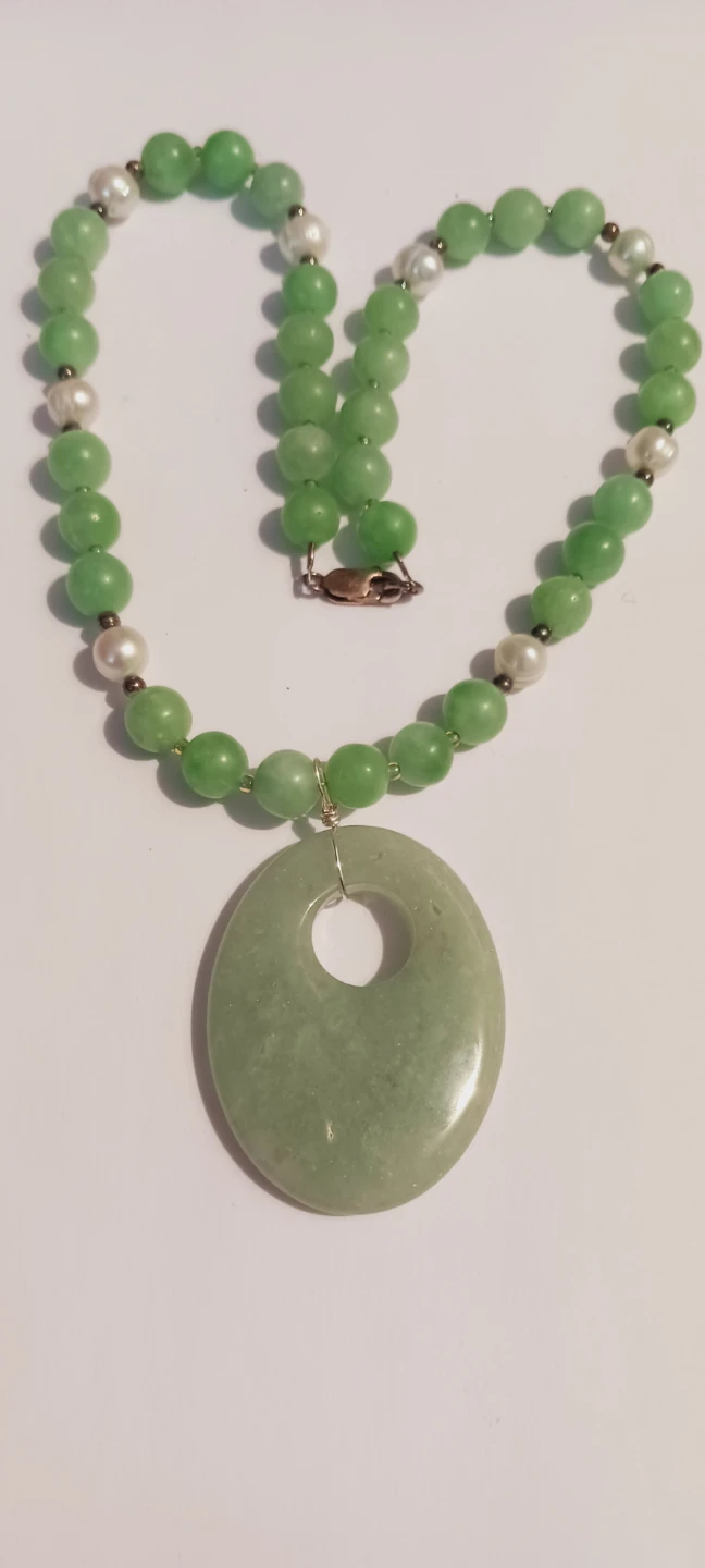 Sterling Silver 925 Clasp Jade Pendant Beaded Necklace - photo 3