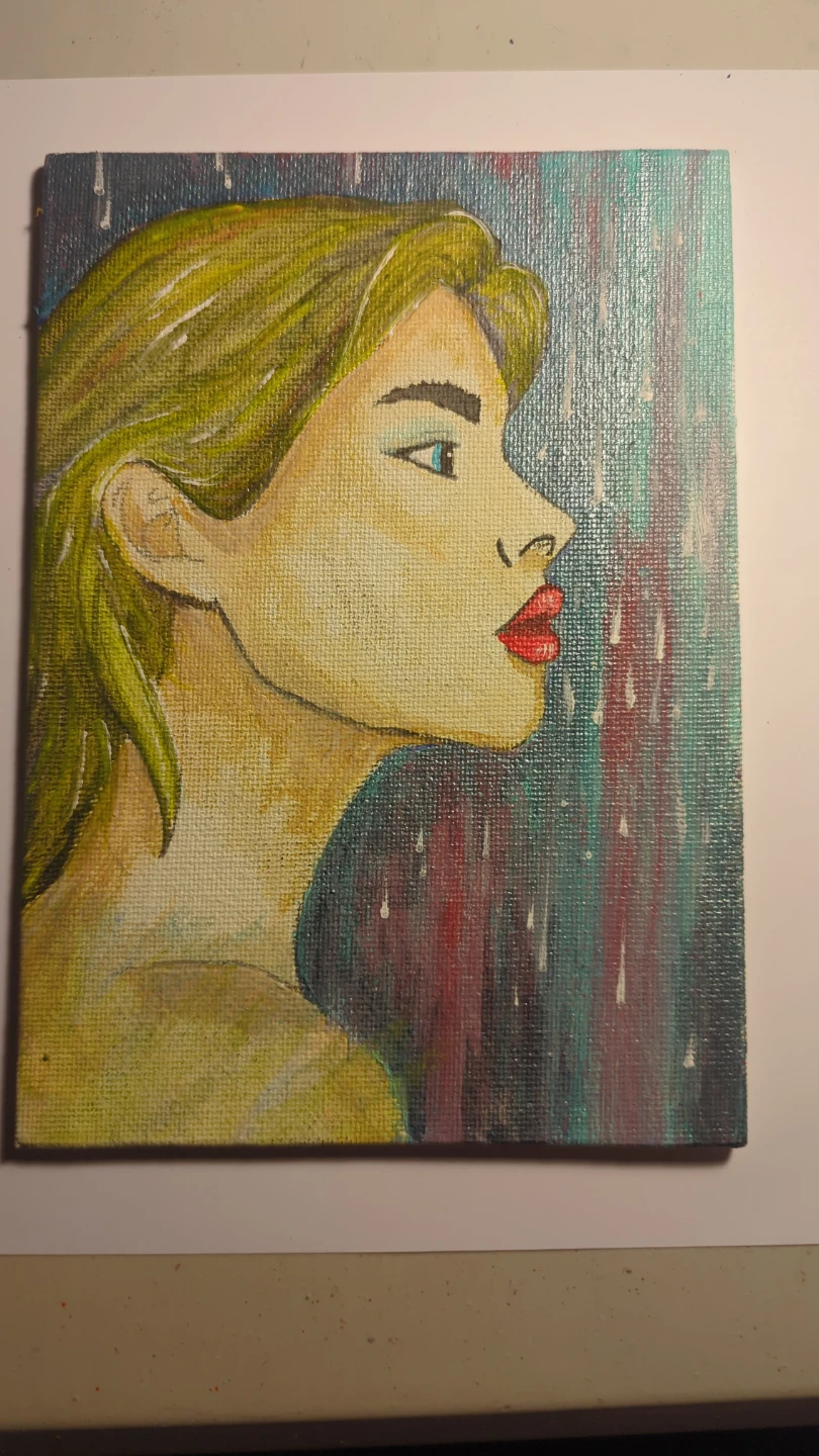 Original Painting of a Woman in the Rain