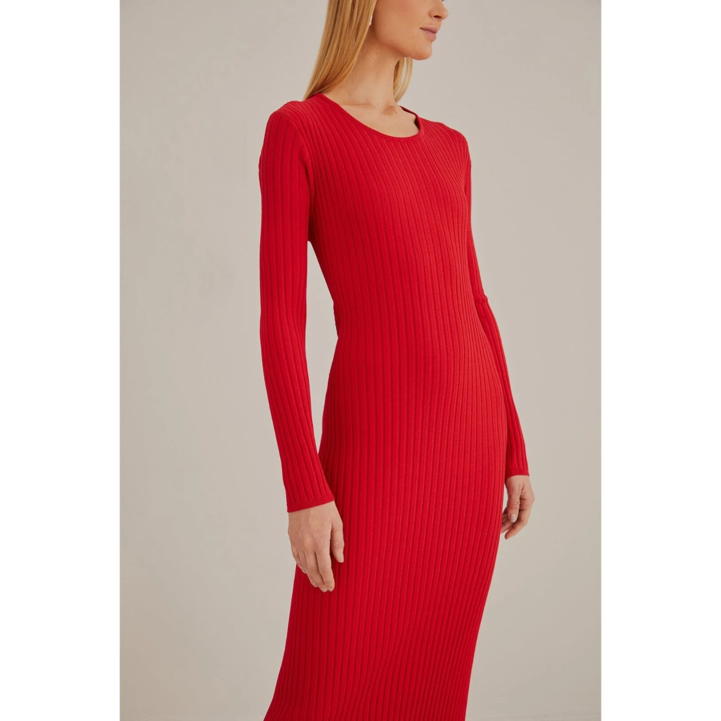 FARM Rio red knit midi dress in a ribbed fabric - photo 3