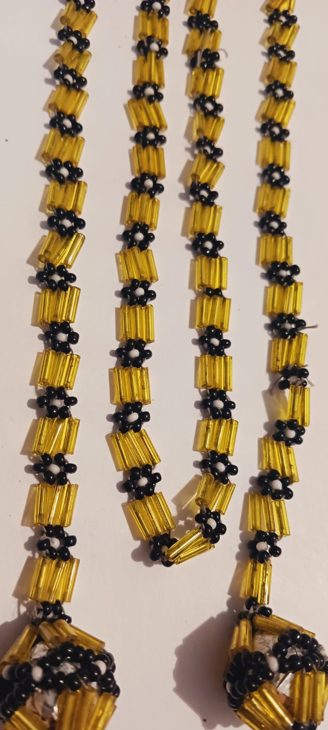 Unique Beaded Lariat Necklace with Gold & Black Flowers - photo 2