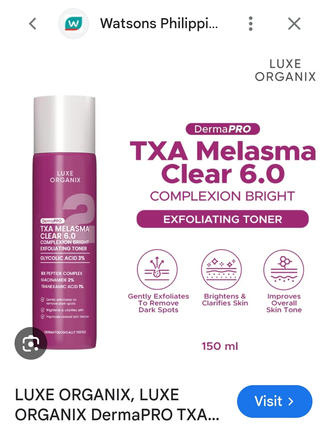 Luxe Organix DermaPro TXA Melasma Clear 6.0 Toner 150ml