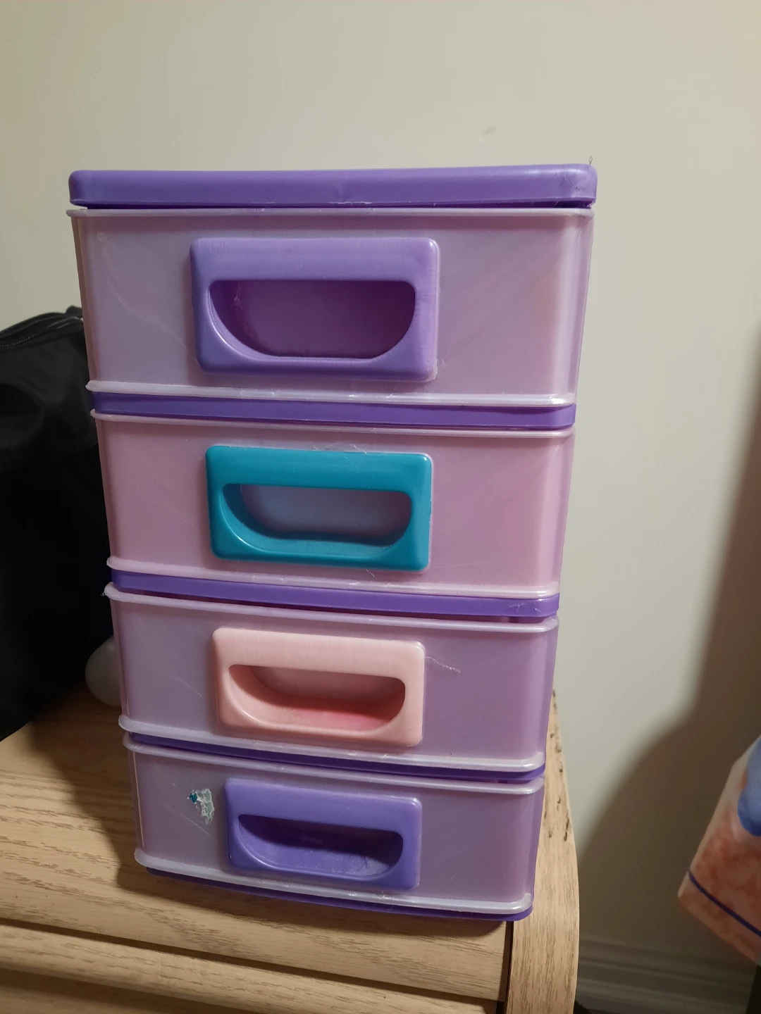 Purple plastic 4-drawer organizer