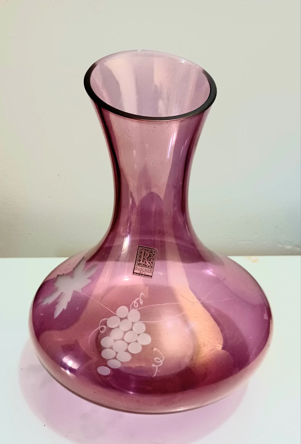 Uniqe Cranberry Hand Crafted Vine Pattern Roscher Decanter