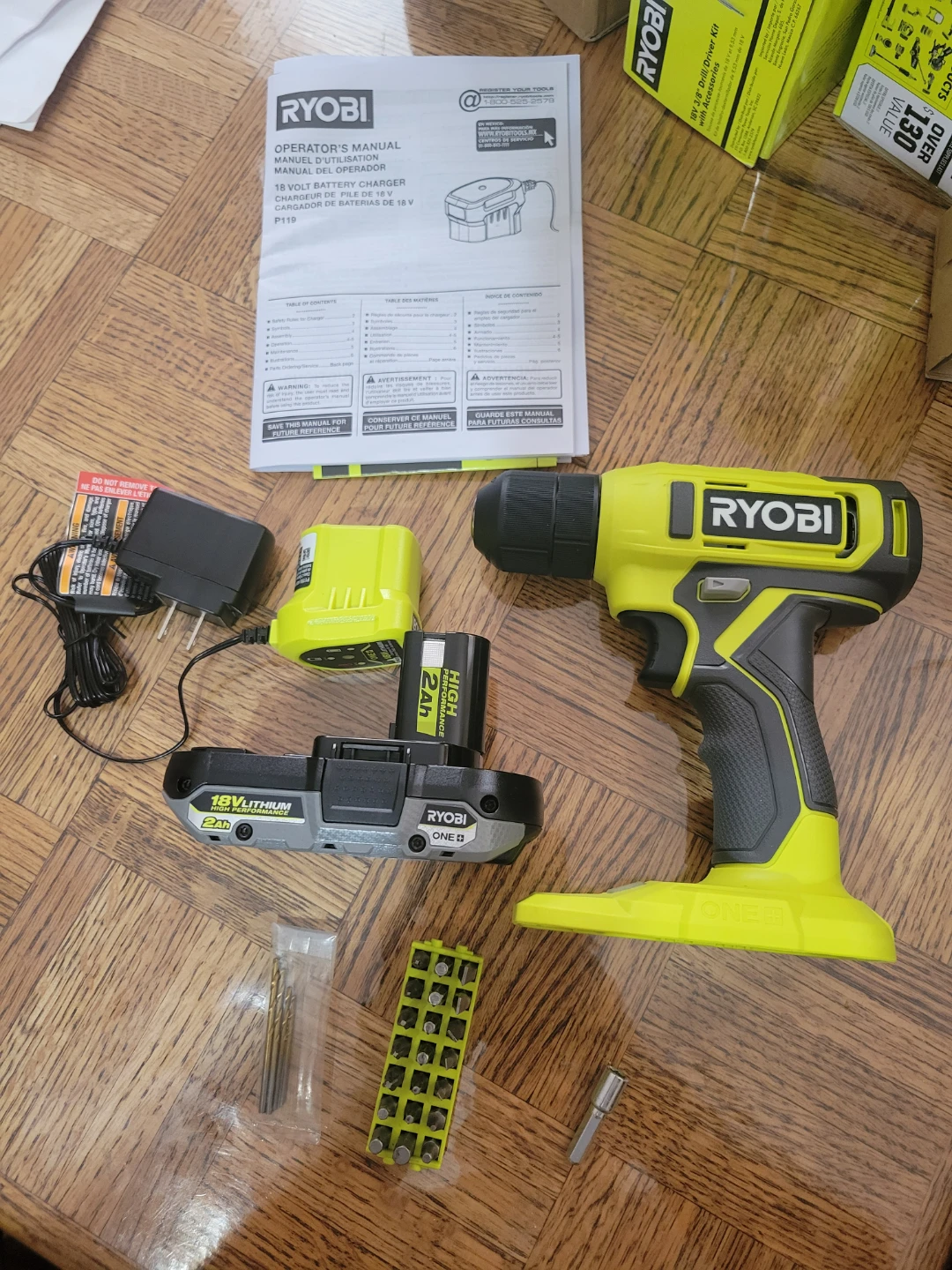 NEW Ryobi 18V 3/8" Drill/Driver Kit with a Battery & Accessories