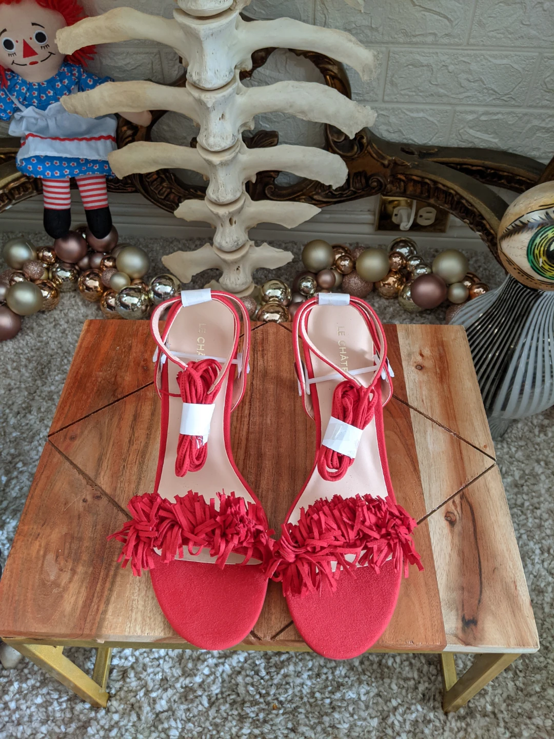 Le Château Red Suede Fringe Heels Size 8 - photo 2