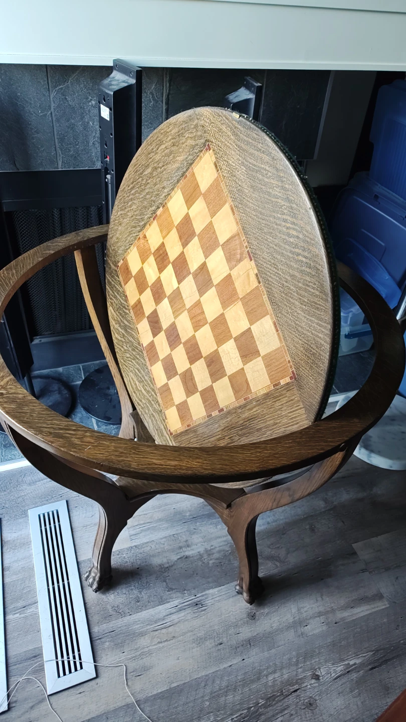 Antique Oak Game Table with Chess Board