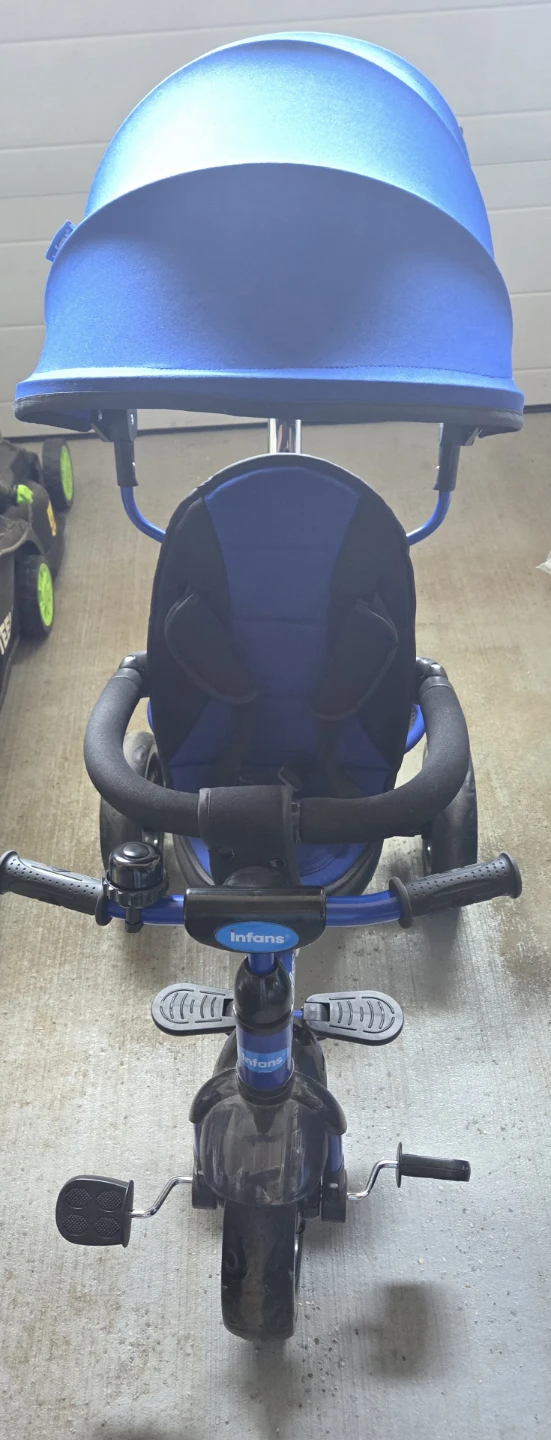 Infans Blue Tricycle with Canopy and Push Handle